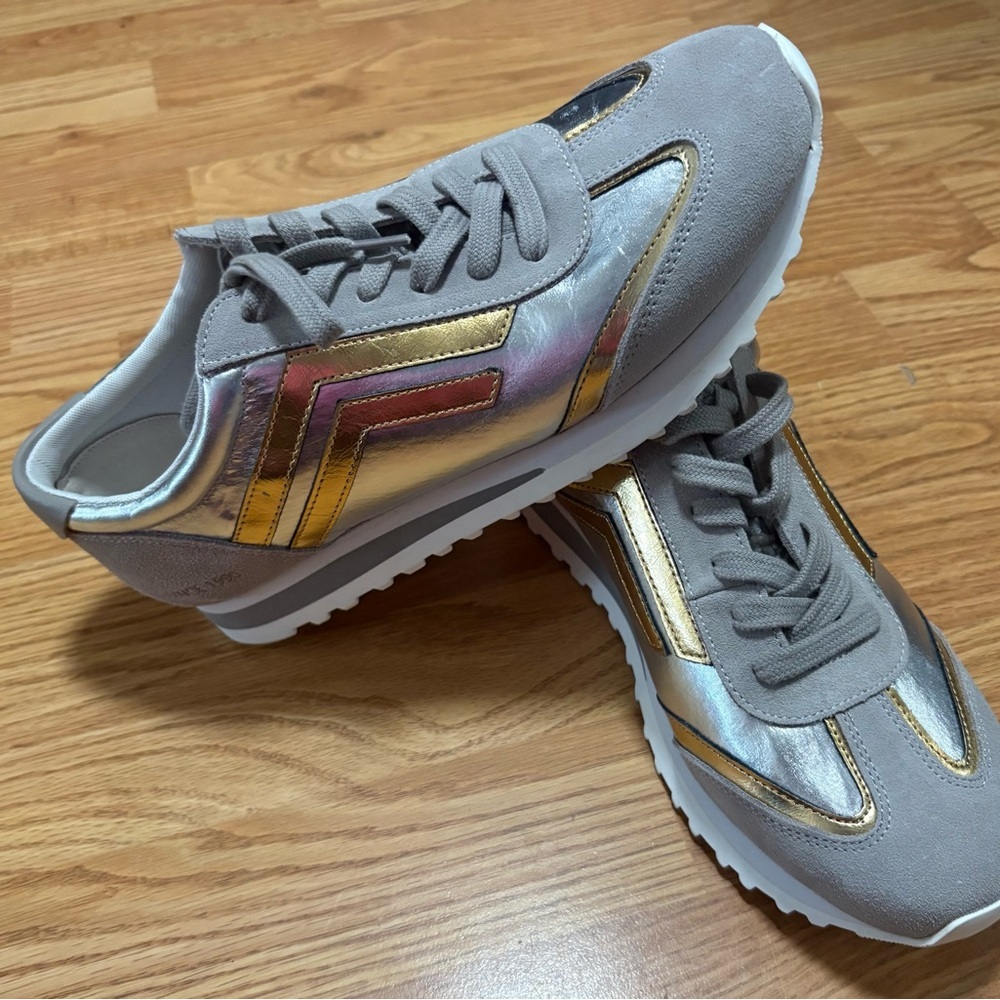 Franco Sarto Gray and Gold Sneakers